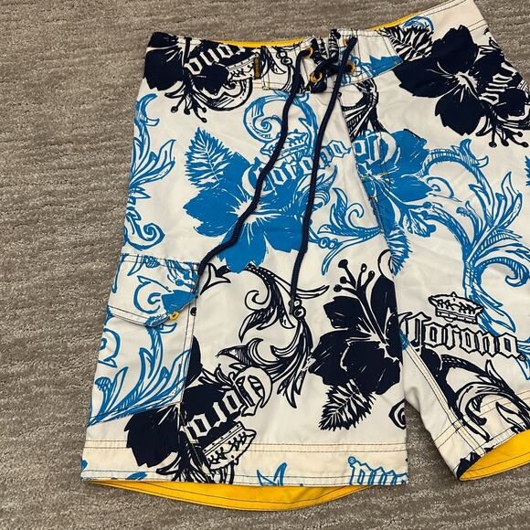 Corona Swim Trunks Mens 32 White Blue Floral Tropical Colorful Beach Resort - Picture 2 of 13